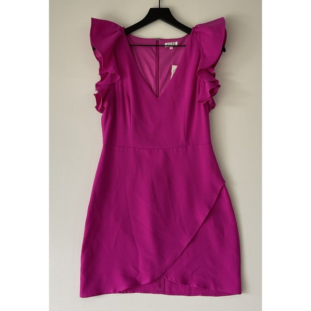 NWT TCEC Sz Med Flutter Sleeve Faux Wrap Dress Fuchsia Pink Whimsical